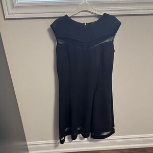 Chic Black Sleeveless Mini Dress with Sheer Trim